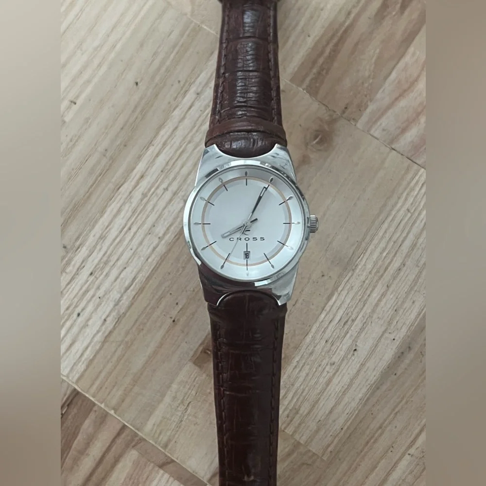 Cross Ladies Watch Beautiful Two-Tone Dial Date Window Brown Leather Strap